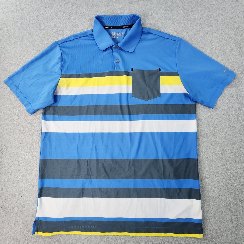 Nike Golf‎ Tour Performance Shirt Mens L Blue Multicolor Striped Dri-Fit Polo